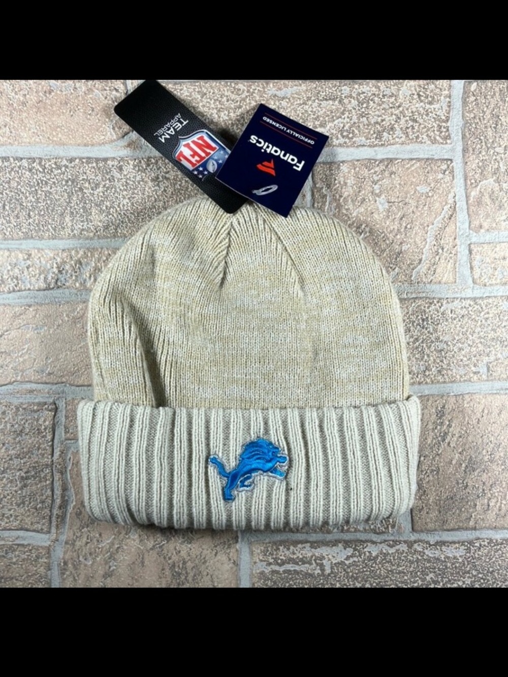 NEW Fanatics Detroit Lions Block Cuffed Cream Winter Knit Adult Beanie